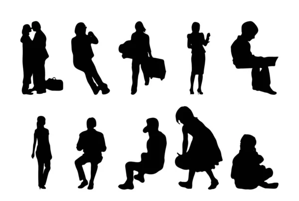 Vektor Silhouetten Umrisse Von Menschen Konturzeichnung Menschen Silhouette Icon Set — Stockvektor