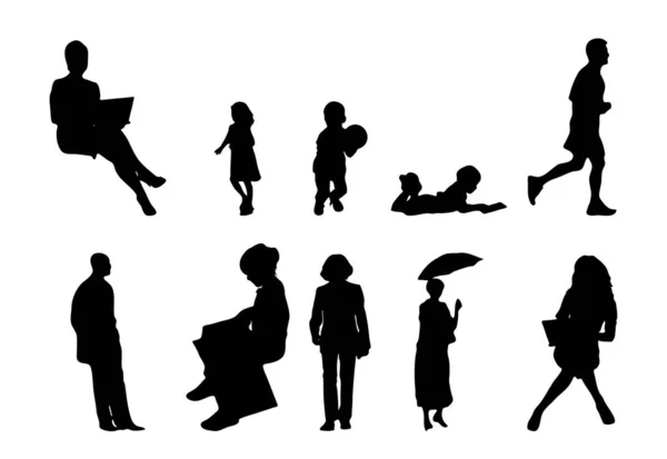 Vector Silhouetten Overzicht Silhouetten Van Mensen Contourtekening Personensilhouet Icoon Set — Stockvector