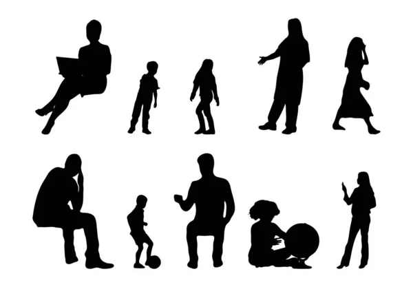 Vector Silhouettes Outline Silhouettes People Contour Drawing People Silhouette Icon — Stock Vector