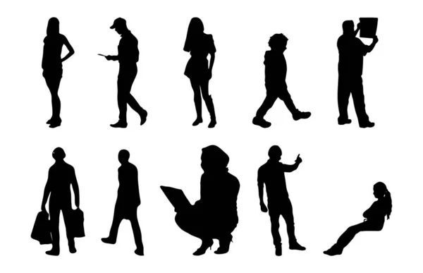 Silhouettes Vectorielles Silhouettes Esquissées Personnes Dessin Contour Silhouette Personnes Icône — Image vectorielle