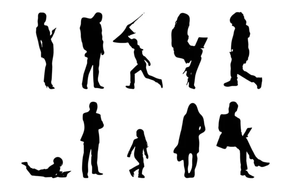 Silhouettes Vectorielles Silhouettes Esquissées Personnes Dessin Contour Silhouette Personnes Icône — Image vectorielle