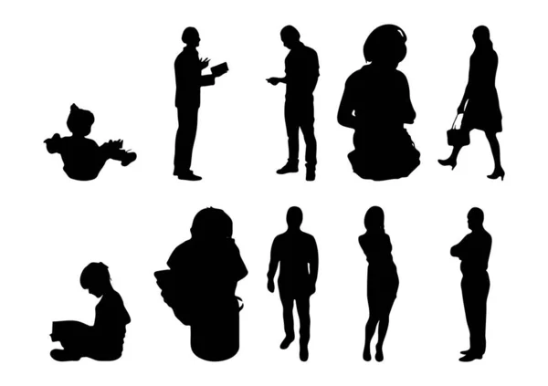 Vector Silhouettes Outline Silhouettes People Contour Drawing People Silhouette Icon — Stock Vector