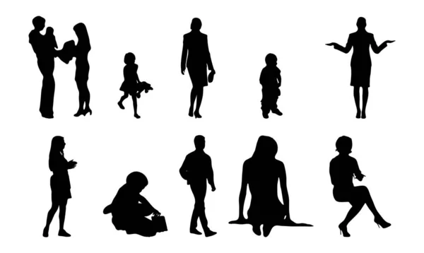 Vektor Silhouetten Umrisse Von Menschen Konturzeichnung Menschen Silhouette Icon Set — Stockvektor