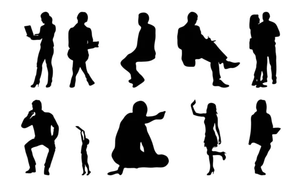 Silhouettes Vectorielles Silhouettes Esquissées Personnes Dessin Contour Silhouette Personnes Icône — Image vectorielle