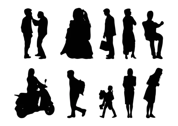 Vector Silhouetten Overzicht Silhouetten Van Mensen Contourtekening Personensilhouet Icoon Set — Stockvector