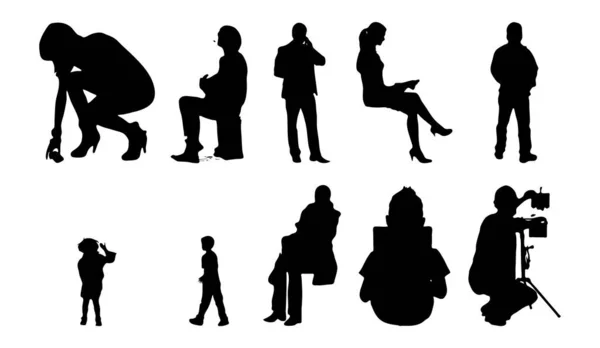 Vektor Silhouetten Umrisse Von Menschen Konturzeichnung Menschen Silhouette Icon Set — Stockvektor