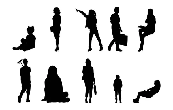 Vektor Silhouetten Umrisse Von Menschen Konturzeichnung Menschen Silhouette Icon Set — Stockvektor