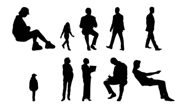 Silhouettes Vectorielles Silhouettes Esquissées Personnes Dessin Contour Silhouette Personnes Icône — Image vectorielle