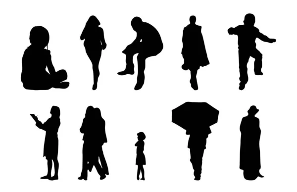 Vektor Silhouetten Umrisse Von Menschen Konturzeichnung Menschen Silhouette Icon Set — Stockvektor