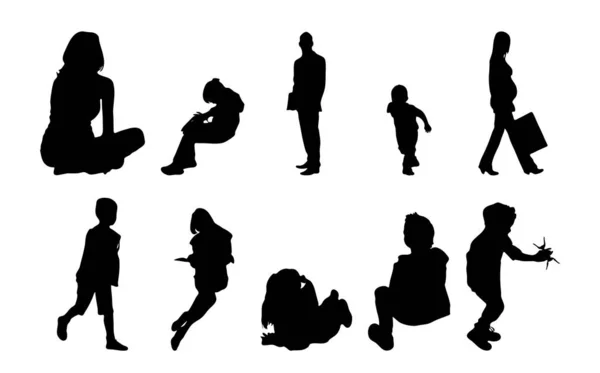 Vektor Silhouetten Umrisse Von Menschen Konturzeichnung Menschen Silhouette Icon Set — Stockvektor