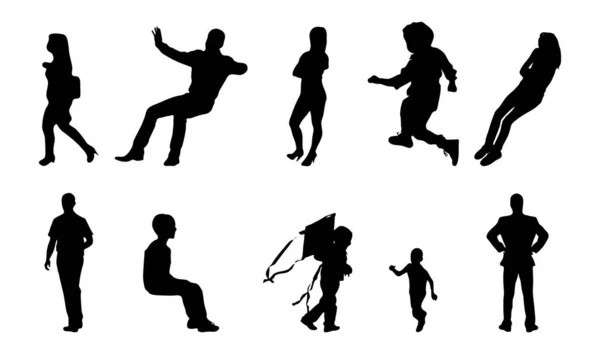 Vector Silhouettes Outline Silhouettes People Contour Drawing People Silhouette Icon — 스톡 벡터