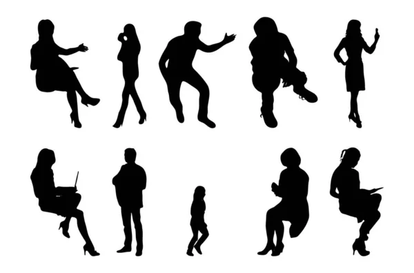 Vector Silhouetten Overzicht Silhouetten Van Mensen Contourtekening Personensilhouet Icoon Set — Stockvector