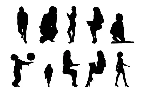 Vector Silhouettes Outline Silhouettes People Contour Drawing People Silhouette Icon — 스톡 벡터