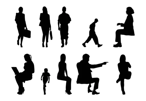 Vektor Silhouetten Umrisse Von Menschen Konturzeichnung Menschen Silhouette Icon Set — Stockvektor