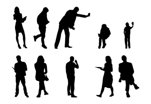 Vector Silhouettes Outline Silhouettes People Contour Drawing People Silhouette Icon — Stock Vector