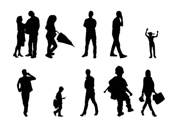 Vector Silhouetten Overzicht Silhouetten Van Mensen Contourtekening Personensilhouet Icoon Set — Stockvector