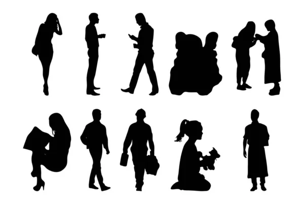 Vektor Silhouetten Umrisse Von Menschen Konturzeichnung Menschen Silhouette Icon Set — Stockvektor