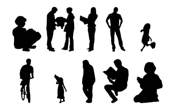 Vektor Silhouetten Umrisse Von Menschen Konturzeichnung Menschen Silhouette Icon Set — Stockvektor