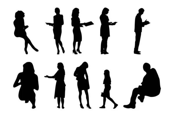 Vector Silhouettes Outline Silhouettes People Contour Drawing People Silhouette Icon — Stock Vector