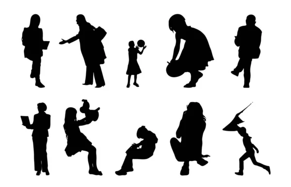 Vektor Silhouetten Umrisse Von Menschen Konturzeichnung Menschen Silhouette Icon Set — Stockvektor