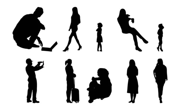 Vektor Silhouetten Umrisse Von Menschen Konturzeichnung Menschen Silhouette Icon Set — Stockvektor