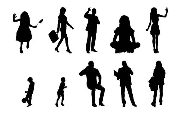 Vector Silhouetten Overzicht Silhouetten Van Mensen Contourtekening Personensilhouet Icoon Set — Stockvector