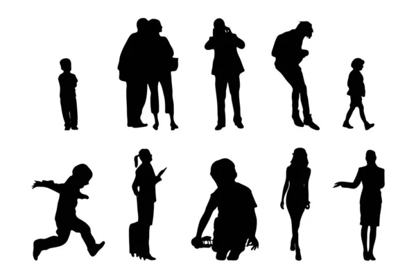 Vector Silhouetten Overzicht Silhouetten Van Mensen Contourtekening Personensilhouet Icoon Set — Stockvector