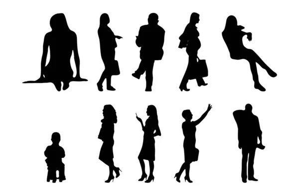 Silhouettes Vectorielles Silhouettes Esquissées Personnes Dessin Contour Silhouette Personnes Icône — Image vectorielle