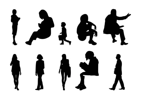 Silhouettes Vectorielles Silhouettes Esquissées Personnes Dessin Contour Silhouette Personnes Icône — Image vectorielle