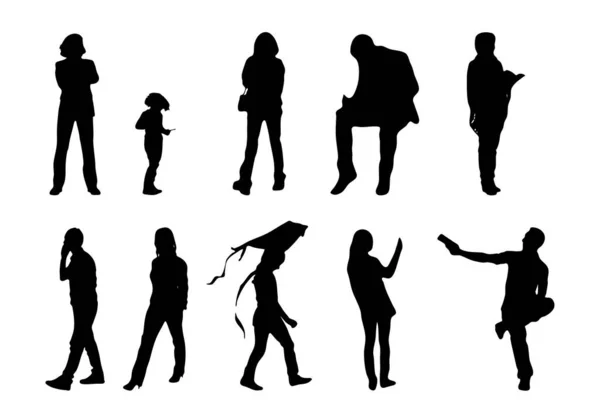 Vektor Silhouetten Umrisse Von Menschen Konturzeichnung Menschen Silhouette Icon Set — Stockvektor