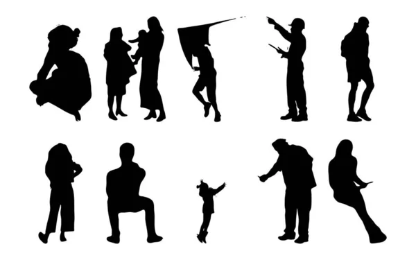 Silhouettes Vectorielles Silhouettes Esquissées Personnes Dessin Contour Silhouette Personnes Icône — Image vectorielle