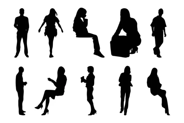 Silhouettes Vectorielles Silhouettes Esquissées Personnes Dessin Contour Silhouette Personnes Icône — Image vectorielle