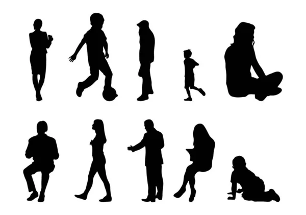 Vektor Silhouetten Umrisse Von Menschen Konturzeichnung Menschen Silhouette Icon Set — Stockvektor