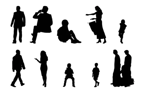 Vektor Silhouetten Umrisse Von Menschen Konturzeichnung Menschen Silhouette Icon Set — Stockvektor