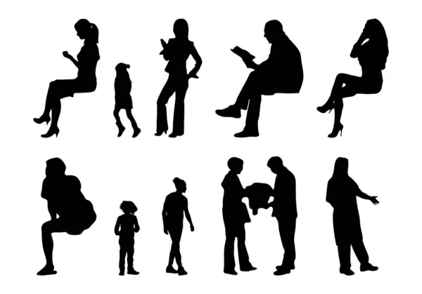 Vektor Silhouetten Umrisse Von Menschen Konturzeichnung Menschen Silhouette Icon Set — Stockvektor