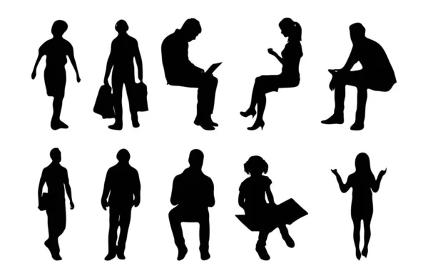 Vector Silhouetten Overzicht Silhouetten Van Mensen Contourtekening Personensilhouet Icoon Set — Stockvector