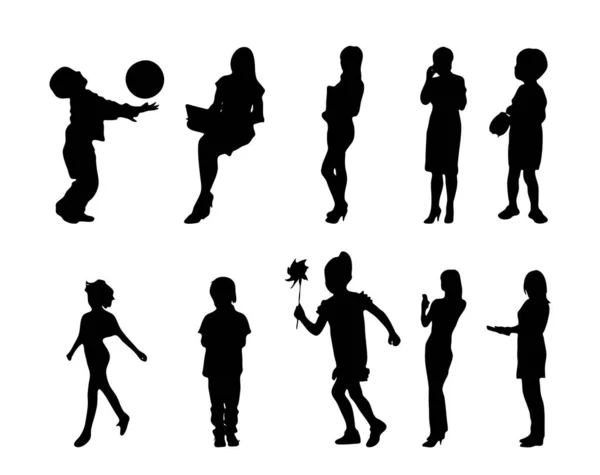 Vektor Silhouetten Umrisse Von Menschen Konturzeichnung Menschen Silhouette Icon Set — Stockvektor