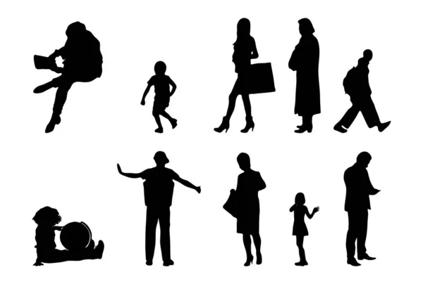 Vektor Silhouetten Umrisse Von Menschen Konturzeichnung Menschen Silhouette Icon Set — Stockvektor