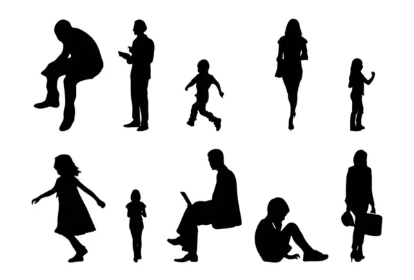 Vektor Silhouetten Umrisse Von Menschen Konturzeichnung Menschen Silhouette Icon Set — Stockvektor