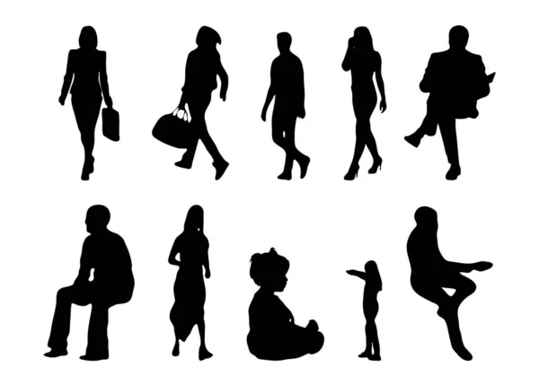 Vector Silhouetten Overzicht Silhouetten Van Mensen Contourtekening Personensilhouet Icoon Set — Stockvector