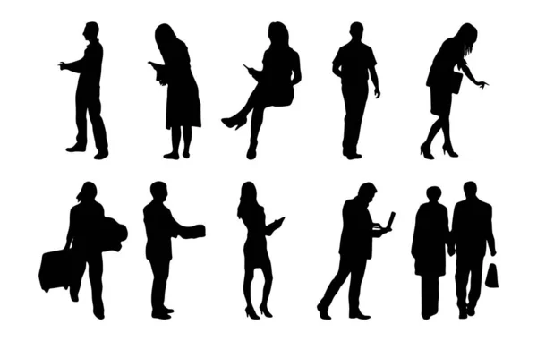 Vektor Silhouetten Umrisse Von Menschen Konturzeichnung Menschen Silhouette Icon Set — Stockvektor