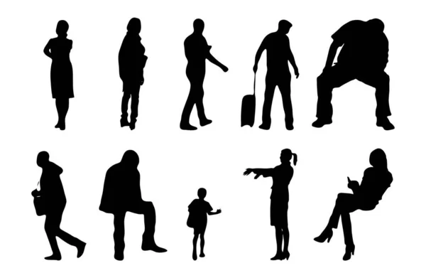 Silhouettes Vectorielles Silhouettes Esquissées Personnes Dessin Contour Silhouette Personnes Icône — Image vectorielle