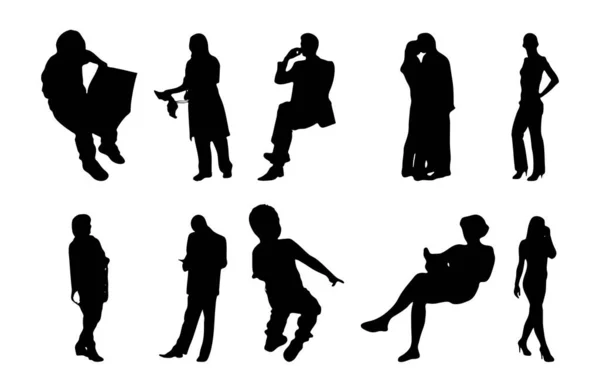 Silhouettes Vectorielles Silhouettes Esquissées Personnes Dessin Contour Silhouette Personnes Icône — Image vectorielle