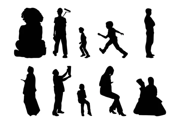 Vektor Silhouetten Umrisse Von Menschen Konturzeichnung Menschen Silhouette Icon Set — Stockvektor