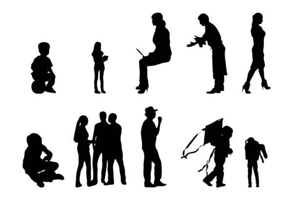 Silhouettes Vectorielles Silhouettes Esquissées Personnes Dessin Contour Silhouette Personnes Icône — Image vectorielle