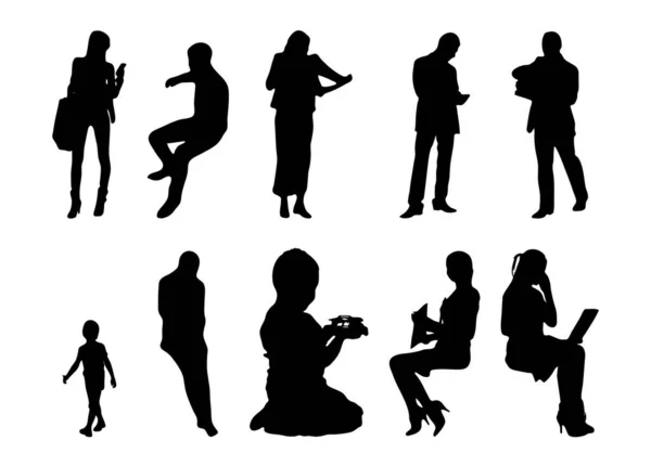 Vektor Silhouetten Umrisse Von Menschen Konturzeichnung Menschen Silhouette Icon Set — Stockvektor