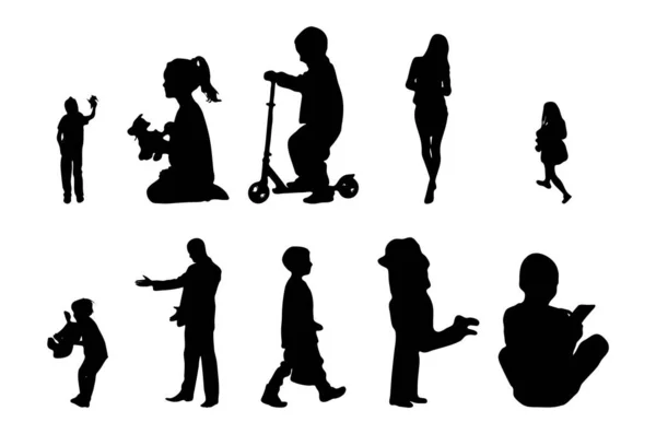 Vektor Silhouetten Umrisse Von Menschen Konturzeichnung Menschen Silhouette Icon Set — Stockvektor