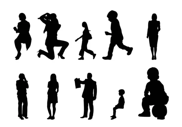 Vektor Silhouetten Umrisse Von Menschen Konturzeichnung Menschen Silhouette Icon Set — Stockvektor