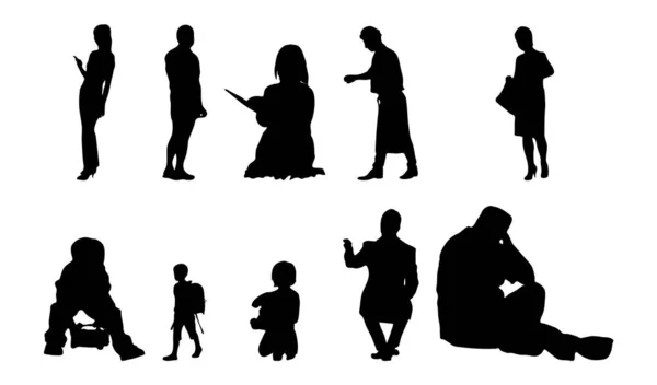 Vektor Silhouetten Umrisse Von Menschen Konturzeichnung Menschen Silhouette Icon Set — Stockvektor