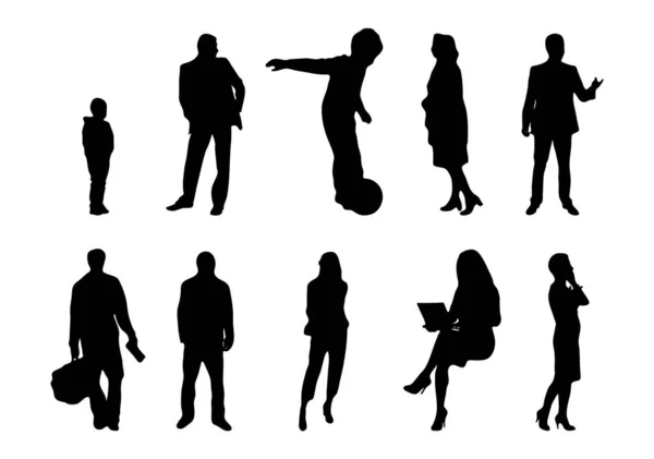 Vektor Silhouetten Umrisse Von Menschen Konturzeichnung Menschen Silhouette Icon Set — Stockvektor